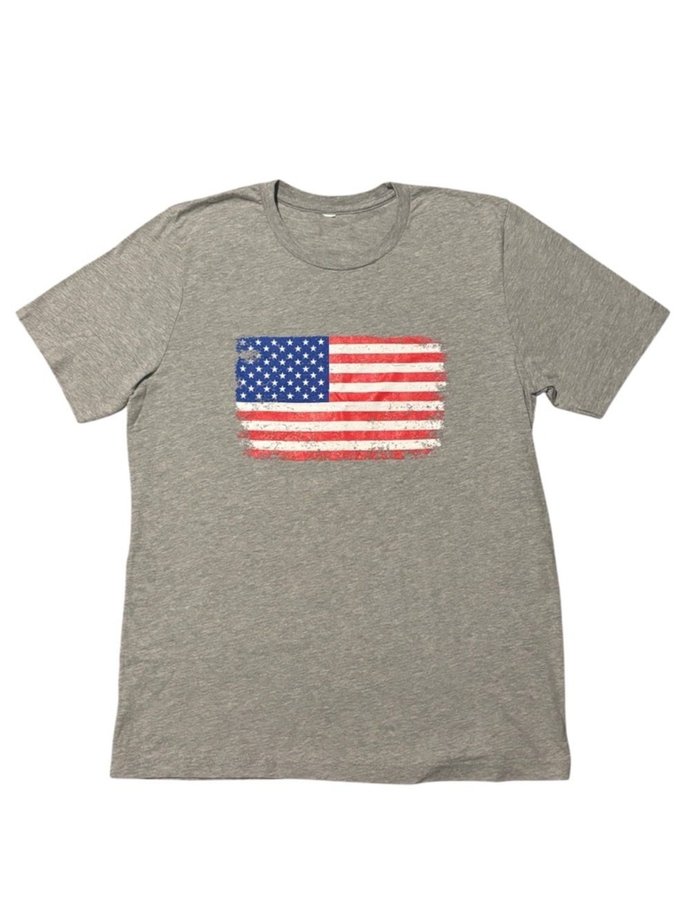 Men's Gray Crewneck Tee with Distressed Flag Graphic